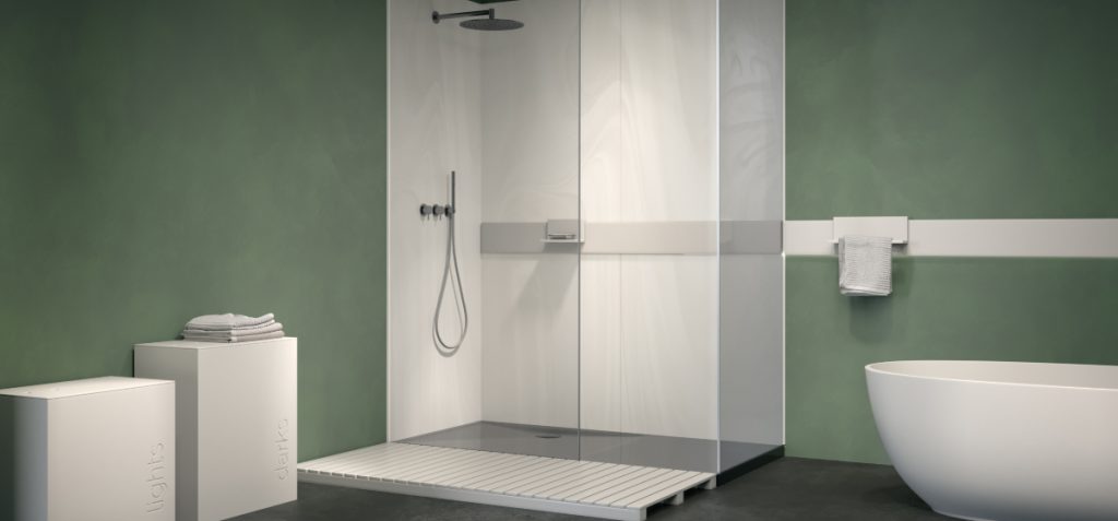 Bagno con angolo doccia in corian